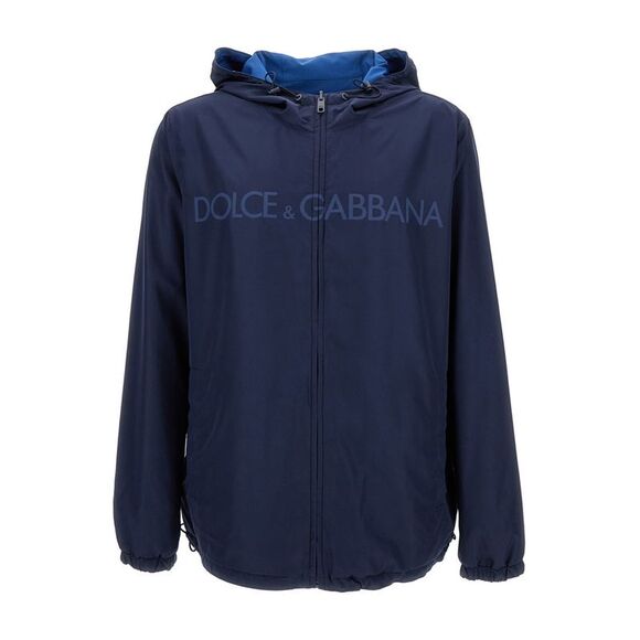 Dolce & Gabbana Men Blue Reversible Jacket In Polyester Man